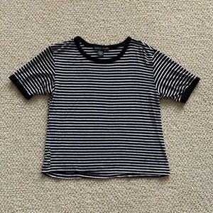 American Dream Striped Crop Top T-Shirt Blouse Black White Soft Stretchy XS GUC